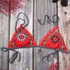 Stroje kąpielowe Seksowne Brazylijskie Bikini Zestaw Etniczne Styl Red Printed Swimsuit Push Up Wyściełany Biustonosz Trójkąt Kostium Kwiaty 210629