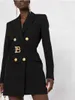 レディーススーツブレザー2021FW高級女性のダブルブレストブレザーズベルトのファッションコートジャケット2色GDNZ 7.12