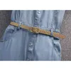 summer Korean Style Light blue Denim Dresses Short sleeve Single-breasted Casual Dress With Belt 210531
