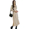 Vintage Faltengürtel Pullover Kleid Frauen elegante Büro Damen gestrickt Kleider Langarm weibliche Herbst Winter Midi Party Kleid 210529