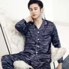 Night Pajamas для мужчин сатин Pajama набор шелковый сосудный костюм осень весенняя домашняя одежда напечатанная напечатанная брюки ночная рубашка XXXL XXL 210901