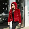 Moda Wysokiej Jakości Furry Faux Fur Coats and Women with Hooded Winter Elegant Grube Ciepłe Odzieżowiec Fake Futro Kurtka 210910