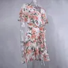 Sexig v nacke mini klänning kvinnor blommig kortärmad ramar sommar klänningar tunika hög midja damer sundress kvinnlig kläder 210306