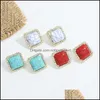 Stud Earrings Jewelry Blue Color Resin Stones Earring Women Shiny Crystal Geometric Square Trendy Drop Delivery 2021 Pb0Sj