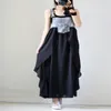 2021 New Classic Women Summer Bretelle Dress Denim Patchwork Maxi Dress Bottom Vita alta Allentato Casual Beach Dress Q0713