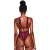 Nuevo Sexy serpiente roja estampado Bikini hebilla cintura alta traje de baño mujeres cuello en V Push Up Bikini traje de baño mujeres brasileñas Bikinis femeninos 210305