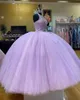 2021 Çarpıcı Balo Quinceanera Elbiseler Leylak Halter Üst Sparkly Boncuklu Kristal Bling Tül Vestidos De Balo Tatlı 15 16 Elbise Kızlar Lon