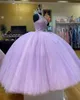 2021 Oszałamiająca Suknia Balowa Quinceanera Sukienki Lilac Halter Top Sparkly Zroszony Kryształowy Bling Tulle Vestidos de Prom Sweet 15 16 Dress Girls Lon