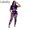 Women Tracksuits Two Pieces Set Designer Clothes Sexy Hole Camouflage Leisure Short Sleeve Pants Sports Suit Ladies Outfits 5 Colours
