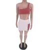 Zomer Nieuwste Ontwerp Splicing Dames Trainingspakken 2022 Fashion One Shoulder Crop Tops Short Skirts Skinny 2 Stuk Sets