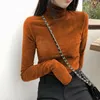 Turtleneck Velvet Tops Women Long Sleeve T Shirts Solid Color Spring Autumn Velour T-Shirts Basic Shirt