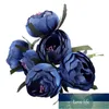 6ピース/ロットシミュレーションシルククロスブーケの花嫁の花の装飾的な花（ロイヤルブルーパープルハート）シングルフラワーディープ
