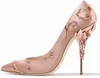 Designer Logo Bridal High Heels Shoes 10cm Fashion Pink Women Eden Metal Flower Pumps Shoes for Wedding Evening Party Prom Shoe2520183
