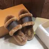 2021 Lady classic sandals Lock IT Flat Mule Mink fur Slipper Cognac Brown Patent Canvas Slides Sandal Winter Booties Women Shoes with Box