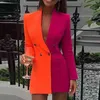 Sexy V-hals Kant Lange Mouw Dames Party Jurken Autumn Office Dame Blazer Jurk Mode Enkele Breasted Button Split Mini Dress Y1204