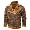 Autumn Winter Men Leather Jacket Vintage Motorcycle Fur Lined Lapel Faux Suede Coat Mens 211009