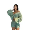 Women's Tracksuits Zoctuo Solid Knitted Sweater Cardigan Shorts Sets Cozy Sexy Fall Winter Outfit 2021 Casual Two Piece Set Lounge Wear D73-