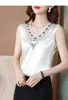 Women's Blouses & Shirts 2021 Summer Sleeveless Woman Clothes Vintage Patchwork Silk Chiffon Lace Tops Women Blouse Korean Chemisier Femme