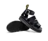 Sandalen Clarissall Zwart Lederen Dames Drie gesp Platform Street Style Flats Romeinse schoenen