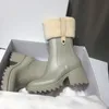 Mulheres Betty Rain Boot em PVC Boot Mohair Sock Martin Boots Zipper Vintage Square Head High Boot Inverno Mohair Sock Martin Boots Top Quality 327