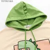 Women Dinosaur Sweatshirts With Horns Sweet Style Short Sleeve Cotton Hoodies Girls Green Hoodie Print Hooded Harajuku Pullovers 210803