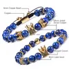 Pedra natural Lapis Lazuli Coroa pulseira tran￧ada de cobre Micro-Inclina de zirc￣o Bracelets de diamante Bracelets Moman homens j￳ias de moda Will and Sandy