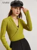 Minimalism Spring Summer Women's Pullovers Offical Lady Vneck Woolen Sweater Causal Tops 12170161 210527