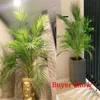 98cm Stora konstgjorda Palm Tropiska Tall Växter Fake Plast Green Palm Leaves Ground Pot Växt För Hem Bröllopsdekoration 211104