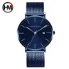 Классический дизайн Bauhaus мужские часы темно-синий Япония кварцевый водонепроницаемый из нержавеющей стали мода бизнес календарь ультра тонкие часы x0625