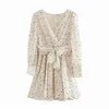 Dot Chiffon Dress Women Long Sleeve Boho Summer Ladies V Neck Bow Elegant Robes 210531