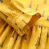 İlkbahar Sonbahar 2 3 4 6-10 Yıl Çocuk Giyim İngiltere Tarzı Ekip Boyun Uzun Kollu Sarı Çocuklar Kız Elbise 210625