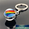 Gay pride Keychain Jewelry with Silver Color Glass Cabochon Rainbow Pattern Glass Ball Double Side Car Keychain Ring Gift