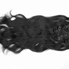 Clip in 100 capelli umani per estensioni delle donne nere Clip per onda del corpo Colore nero naturale 7 pezzi e set da 120 g Remy brasiliano Hai1974528