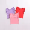 Baby Meisjes Solid T-shirts Tops Tees Ruffle Sleeve Tee Kid Casual Kleding Meisje Kant Shirts Zomer Peuter Tieners Kinderkleding 6 Kleuren M3694