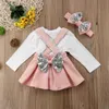 1-6Y enfant en bas âge enfant bébé filles vêtements ensemble à manches longues en dentelle volants t-shirt hauts + arc tutu sangle jupes princesse enfant costumes 210914