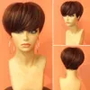 Korte rechte gemengde bruine kleur bob pixie gesneden golvende pruiken non lace front menselijk haar pruik met pony voor zwarte vrouwen Remy Brazilian