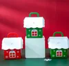 Weihnachtsgeschenk-Verpackungsbox für Kinder, Süßigkeiten-Paketboxen, Weihnachtsparty-Dekoration, hausförmige tragbare Aufbewahrungsboxen, rote und grüne Farben