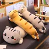 130 cm Cute Soft Długi Cat Poduszki Pluszowe Zabawki Nadziewane Pauza Office Dust Pillow Bed Pillow Home Decor Gift Doll Dla Dzieci Dziewczyna Y211119