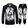 CJLM Erkekler 2 Parça Set Siyah Serin Baskı Kafatası Poker 3D Yelek Hombre Suit Terzük Jogger Punk Stil Fermuar Ceket Seti Hoodies 5xl 201210