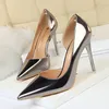 Women's High Heels Sandals Stiletto Metal Heel 10.5cm Point Toe Side Hollow Sexy Silver Party Club Shoes