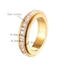 Обручальные кольца Вращающиеся блестящие круговой квадратный кристаллический кольцо для женщин титановый сталь золотого цвета