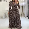 Élégant Printemps Automne Femmes Dr2019 Casual Bohmia Fleur Imprimer Maxi Robes De Mode Évider Tunique Robes DrPlus Taille X0529