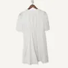 2021 été automne demi manches col en V robe blanche couleur unie coton broderie boutons simple boutonnage femmes robes de mode G127001