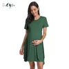 Dames Korte Mouw Moederschap Jurken Knop Tuniek Asymmetrische Zwangerschap Jurk Casual Korte Mama Maternity Kleding Overhemd Jurk Q0713