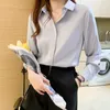 Шелковые рубашки женщины с длинным рукавом рубашки блузки для женщин атласная одежда рубашка офис леди твердая шелковая рубашка блузка топы плюс размер 210225