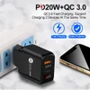 Affichage LED Type-C Type USB C 20W PD et QC 3.0 Chargeur de téléphone mural rapide avec prise US EU UK pour Pro X 11 12 Xiaomin Huawei Adaptateur de téléphone portable