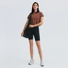 Seksi Açık Göbek Kısa Kollu Yoga Tops Katı Renk Gevşek Koşu Fitness Gym Giyim Kadın Hızlı Kuru Nefes Açık Spor Gömlek Suit