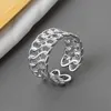 Binmonray 925 Sterling Silber Hohl Gewebte Ringe für Frauen Originalität Kette Twisted Geometrische Finger Schmuck Party Geschenke X0715