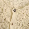 Frauen Mode aushöhlen Spitze Stickerei Patchwork gestrickt beiläufige dünne dünne Pullover Damen süße Knöpfe Pullover Tops S257 210603
