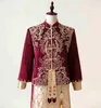 Orientalisk xiuhe kostym gentlemen brudgum Kinesisk klänning robe gyllene toast kläder bröllop champagne röd jacka + kjol